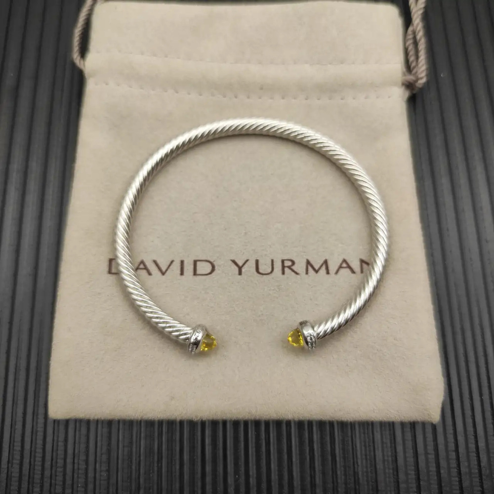 David Yurman Silver 4mm Yellow Diamond Bracelet